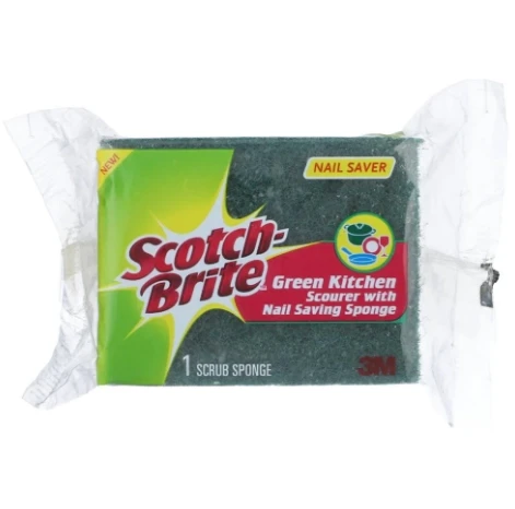 Scotch Brite Green Kitchen Scourer with Nail Saving Sponge 1Pc