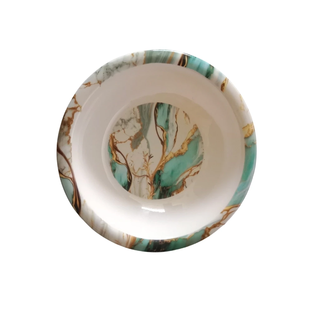 Melamine Emerald Marble Gold Small Deep Plate