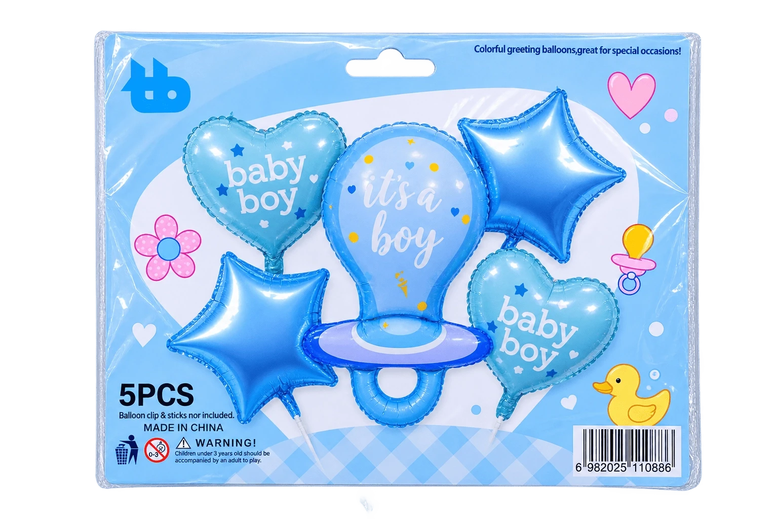 Baby Boy Foil Balloon Set Assorted 5 Pieces