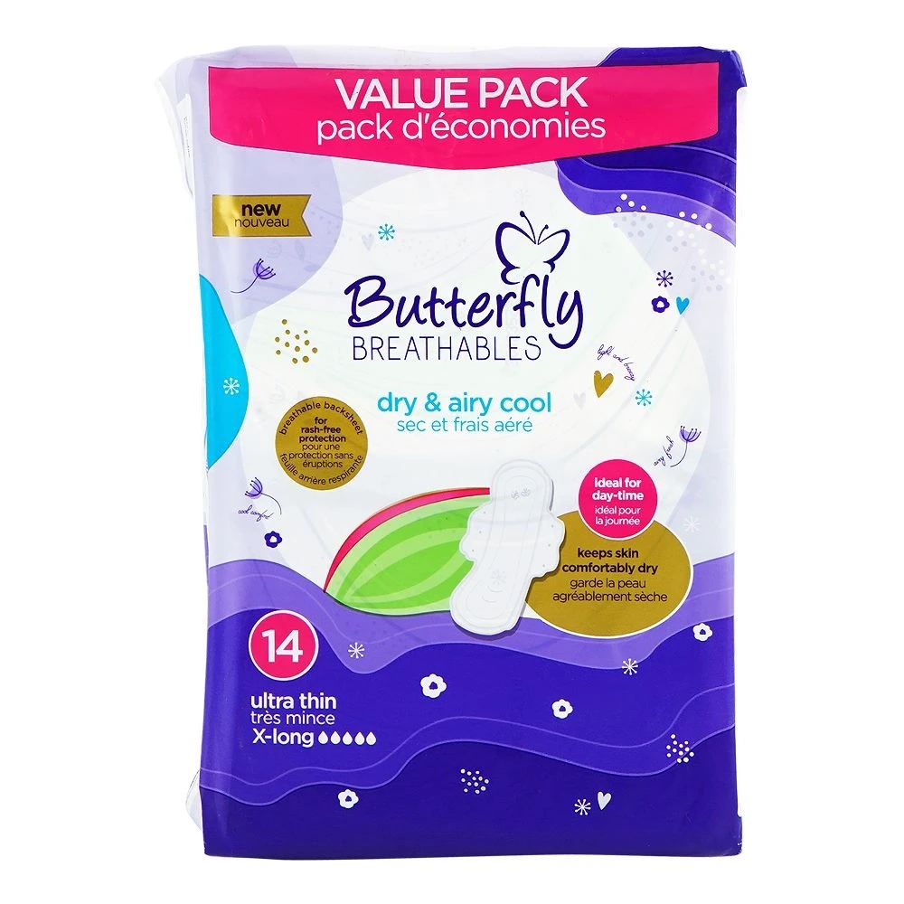 Butterfly Breathables Dry & Airy Cool X-Long Ultra Thin 14 Pads