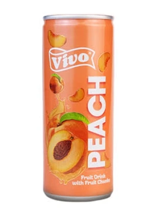 Vivo Peach Fruit Drink with Fruit Chunks Can 250ml