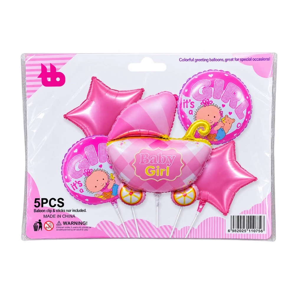 Baby Girl Foil Balloon Set Assorted 5 Pieces