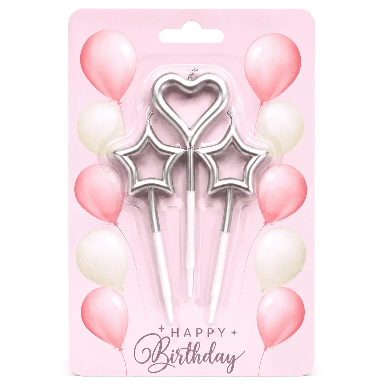 Silver Heart & Star Birthday Candles 3 Pieces Pack