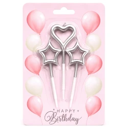 Silver Heart & Star Birthday Candles 3 Pieces Pack