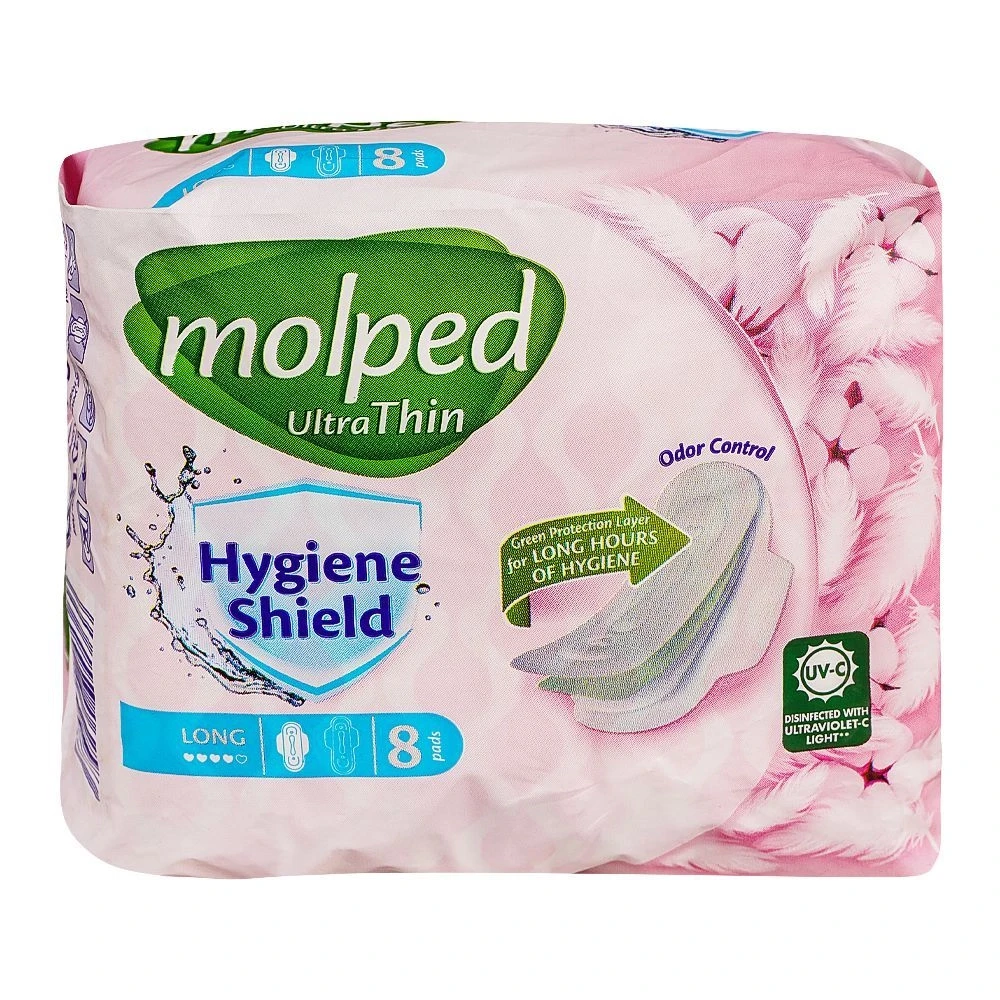 Molped Ultra Thin Hygiene Shield Odor Control Pads long 8-Pack