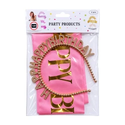Happy Birthday Sash & Rhinestone Headband Set 2 Pieces