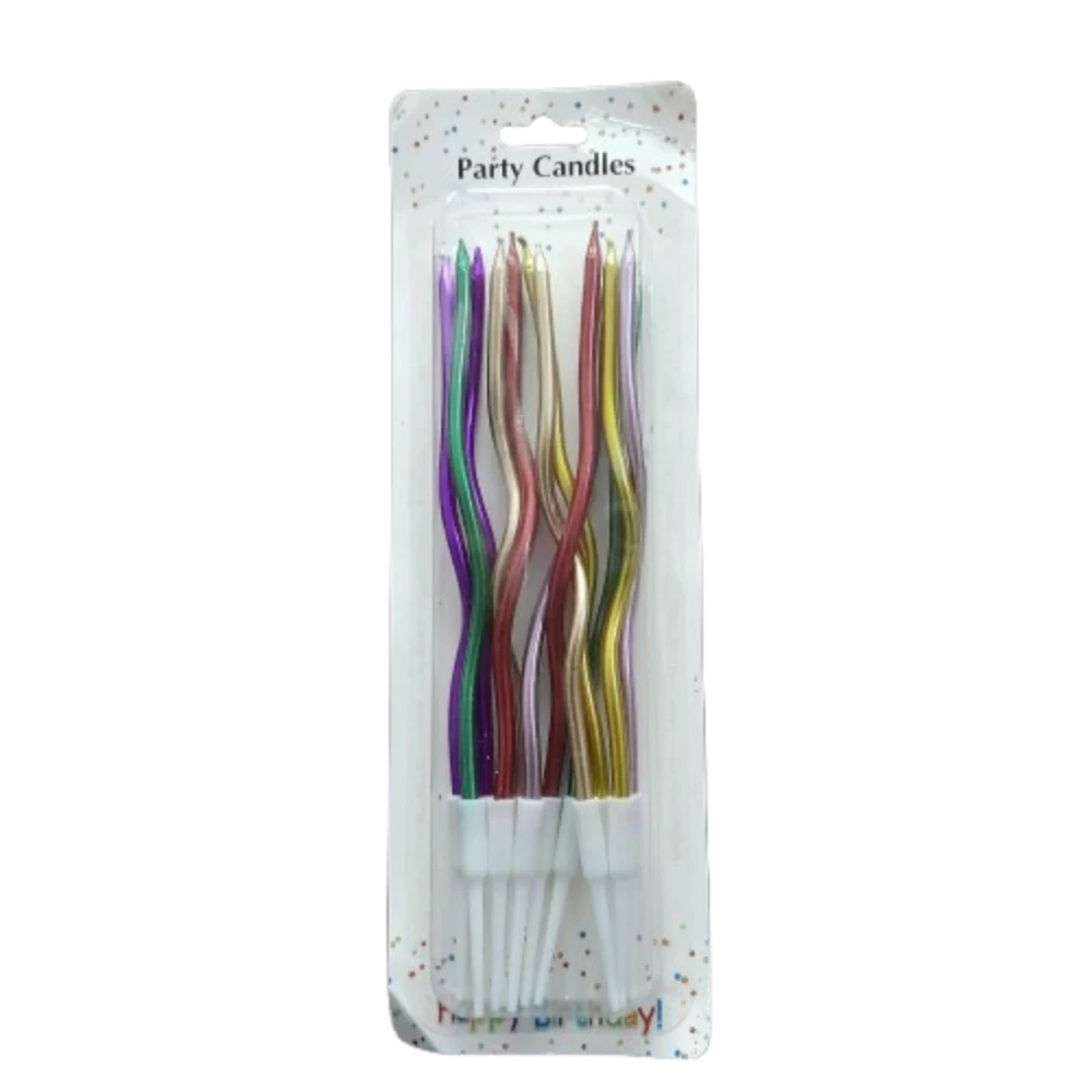 Multicolor Wavy Birthday Party Candles 12 Pieces Pack