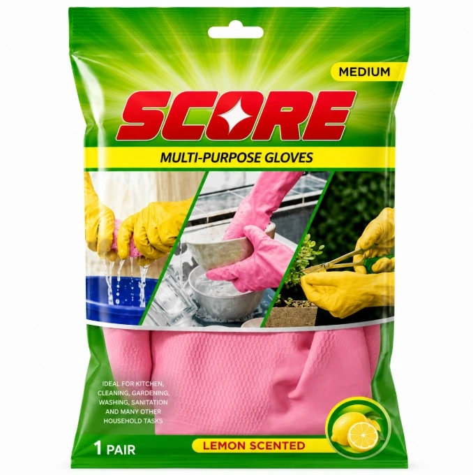 Score Multi-Purpose Lemon Scented Gloves Pink Color Medium – 1 Pair