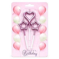 Pink Heart & Star Birthday Candles 3 Pieces Pack