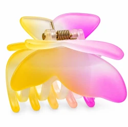 Butterfly Flower Hair Claw Clip Pink & Yellow Small-