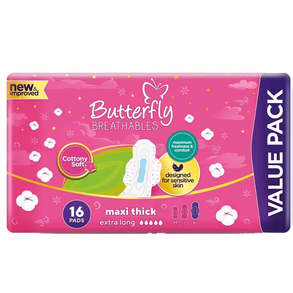Butterfly Breathables Cottony Soft Maxi Thick Extra Long Pads 16-Pads