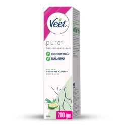 Veet Pure Hair Removal Cream Added Cucumber Extract for Dry Skin Body & Legs 200gm