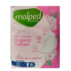 Molped Pure & Soft Organic Cotton Maxi Thick Extra Long 8 Pads
