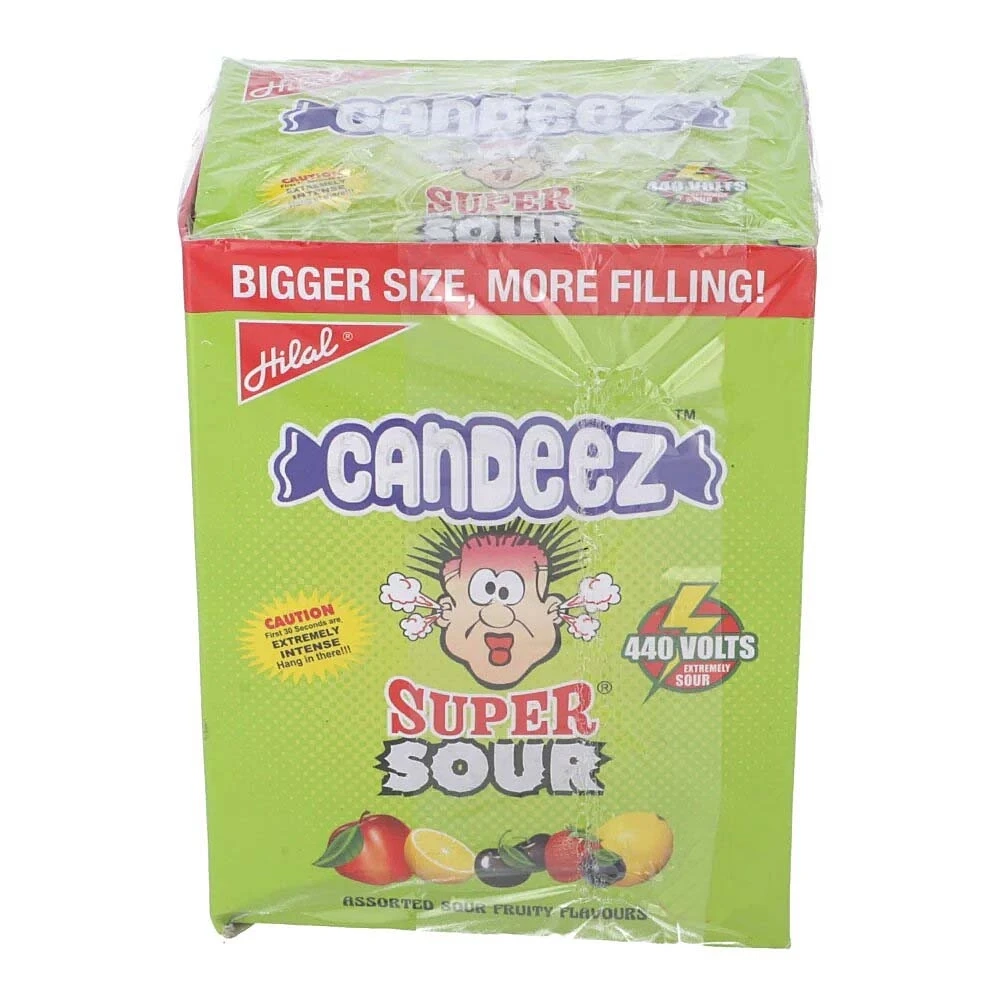 Hilal Super Sour Assorted Sour Fruity Flavors Center Filled Candy 70-Pcs Box