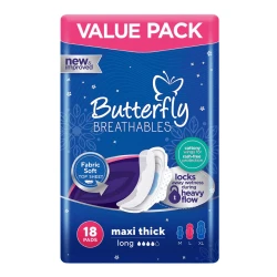 Butterfly Breathables Maxi Thick Long Sanitary Napkins 18 Pads Value Pack