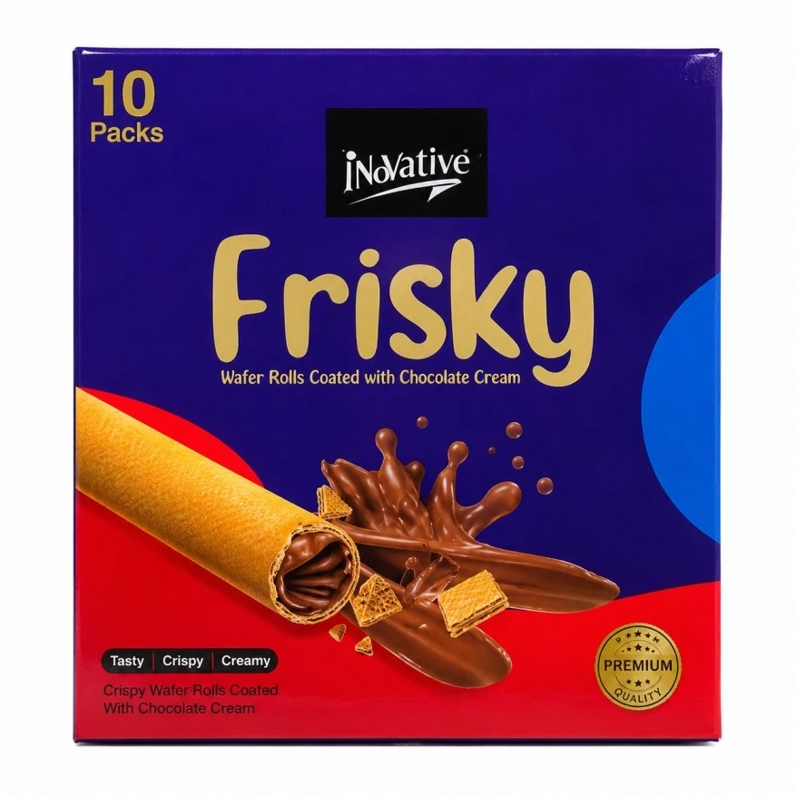 Innovative Frisky Chocolate Cream Wafer Rolls (10 Packs)