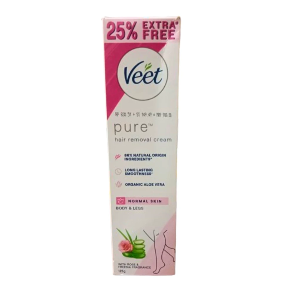 Veet Pure Hair Removal Cream with Rose & Freesia Fragrance for Normal Skin Body & Legs 125gm