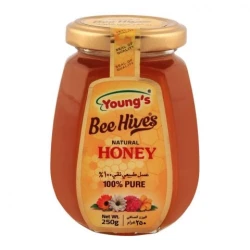 Youngs Bee Hives Natural Honey Glass Jar 250gm