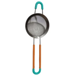Stainless Steel Tea Strainer and Teal Plastic Handles