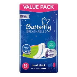 Butterfly Breathables Maxi Thick Extra Long Sanitary Napkins 16Pads XL