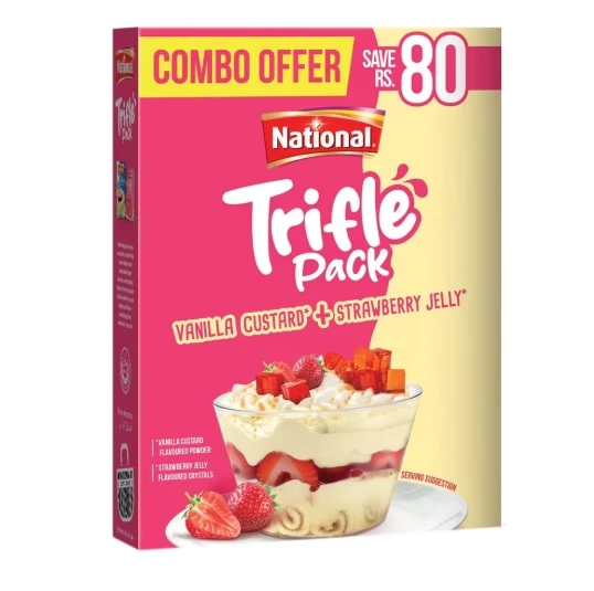 National Vanilla Custard Powder 275gm + Strawberry Jelly 80gm (Trifle Pack)