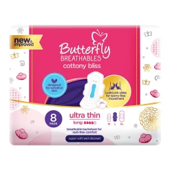 Butterfly Breathables Ultra Thin Super Soft Cottony Top Sheet Long Sanitary Napkin 8-Pads