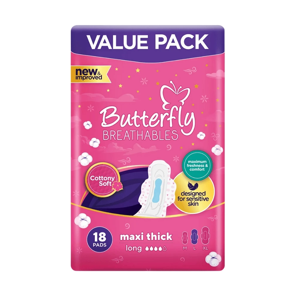 Butterfly Breathables Cottony Soft Maxi Thick Long Pads 18-Pads