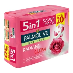 Palmolive Naturals Radiant Glow With Milk + Rose Petals 5 in 1 Saver Pack 130gm