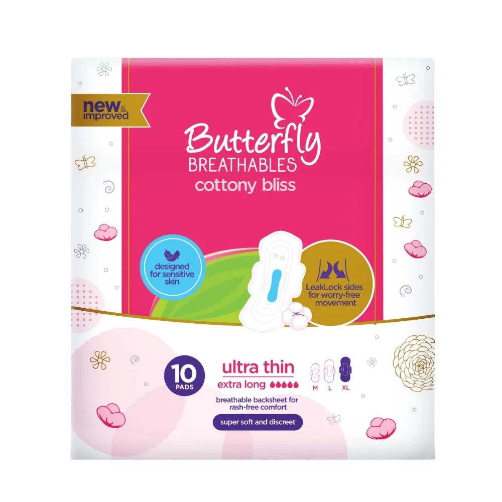 Butterfly Breathables Cottony bliss Ultra Thin Extra Long Sanitary Napkin 10-Pads