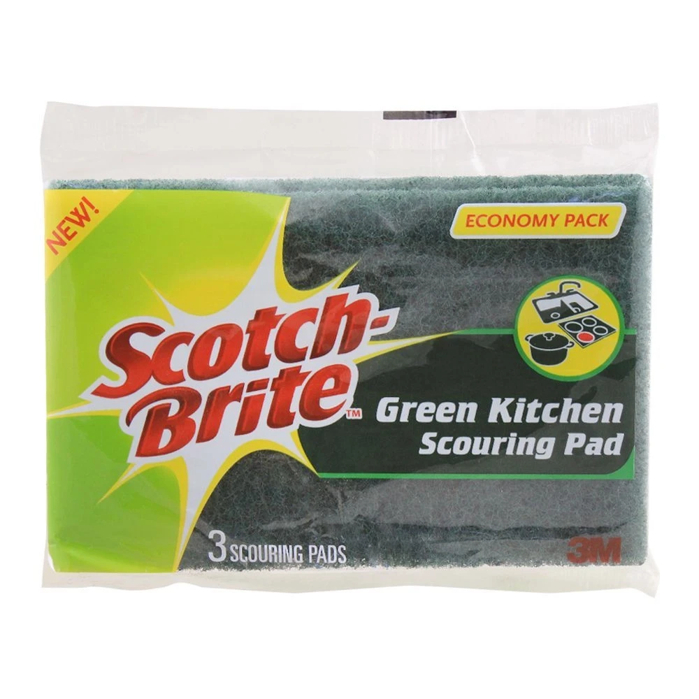 Scotch Brite Green Kitchen Scouring Pad, Economy Pack 3 in 1