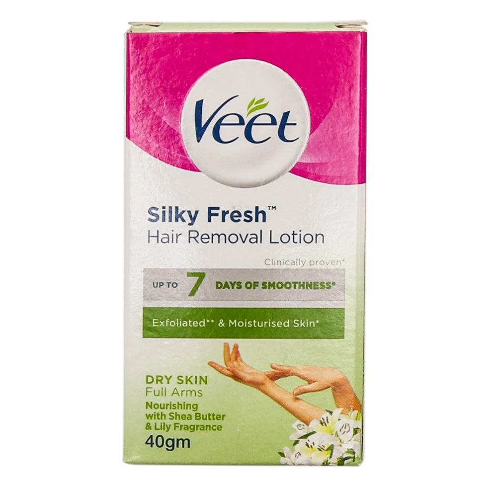 Veet Silky Fresh Sensitive Skin Hair Removal Lotion Nourishing With Shea Butter & Lily Fragrance Full Arms Dry Skin 40gm
